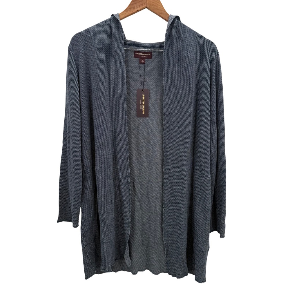 Johnston & Murphy Open Front Hooded Cardigan Sweater,‎ Navy Cream, Women's Small